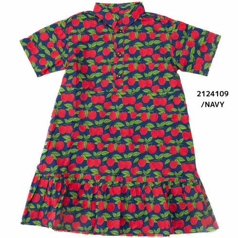 【130~150】 ローンりんご柄ギャザーワンピース ★2124109j★キッズサイズ 子供服